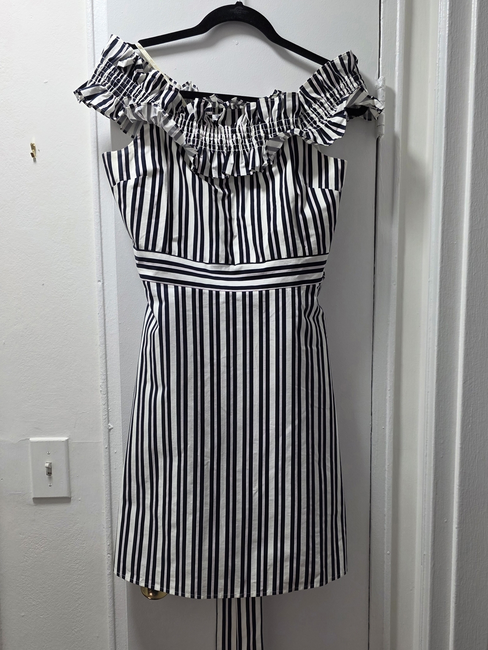 kate spade Black and White Striped Off-Shoulder Dress